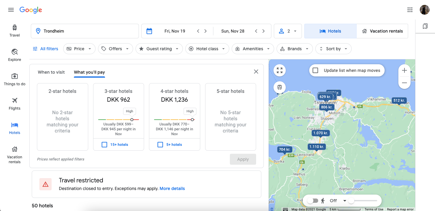 Google Travel hotel prices 