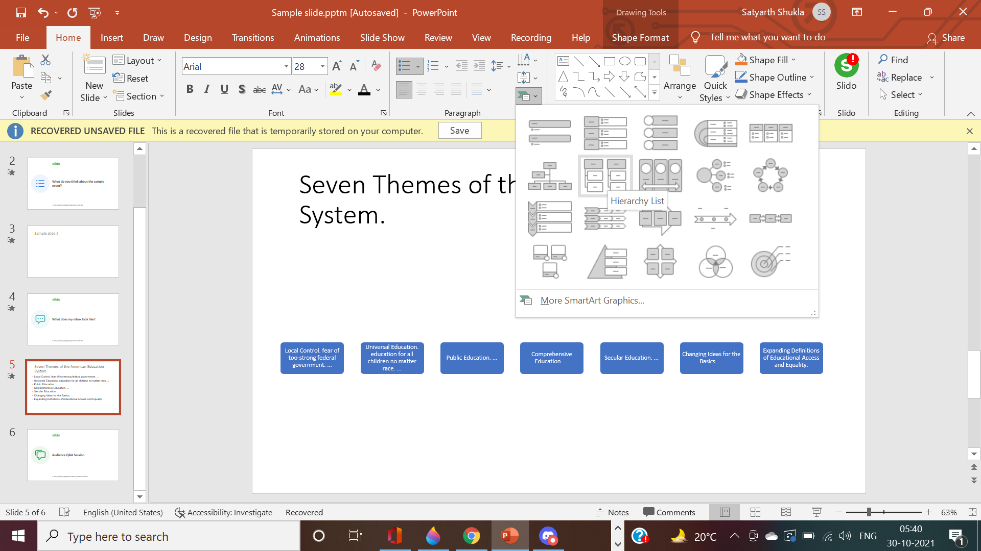 Hovering over SmartArts in PowerPoint.