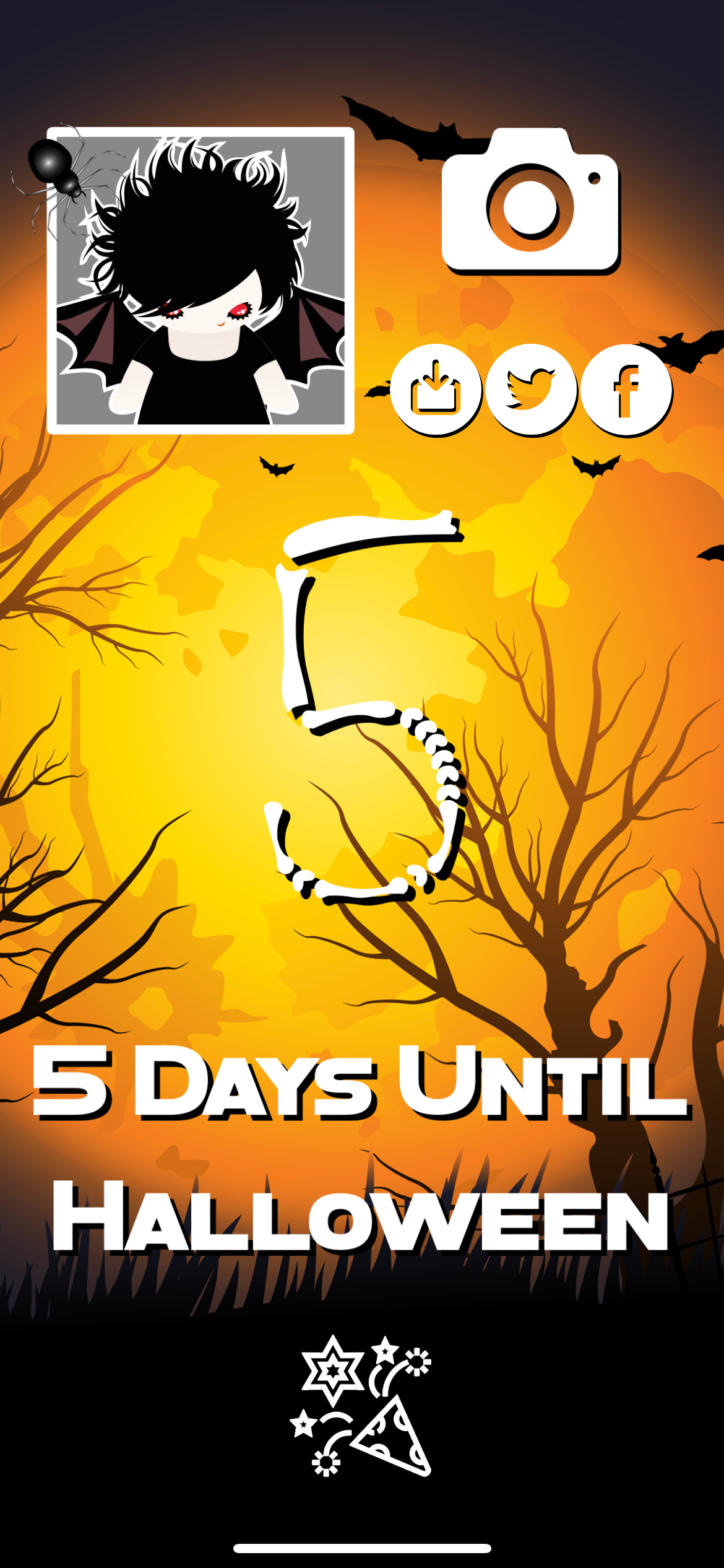 Countdown to Halloween app showing 5 days to go