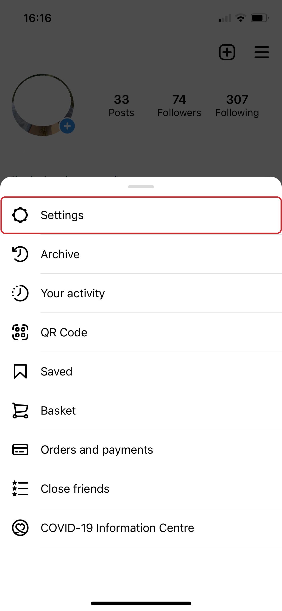 where to find settings on instagram profile