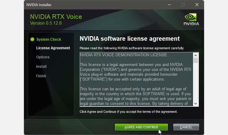 RTX Voice uses NVIDIA's familiar installer