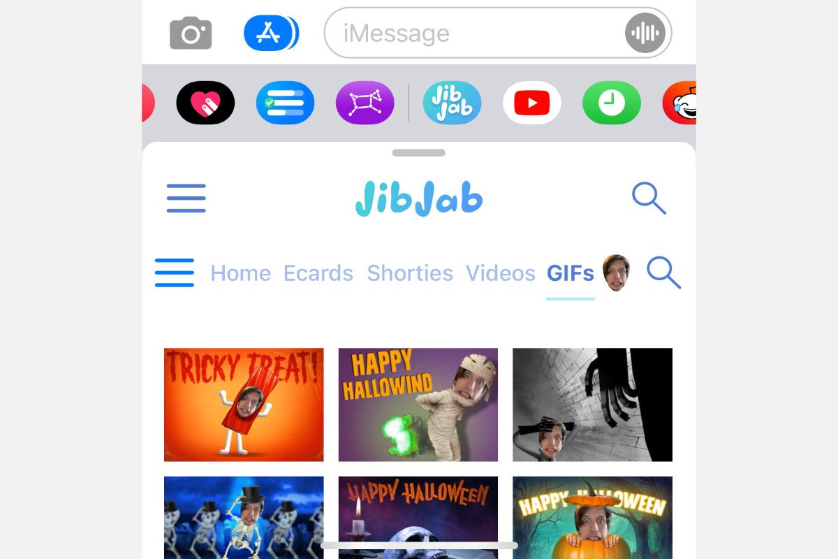 JibJab iMessage app showing custom GIFs