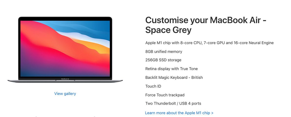 Macbook Air customization specifications