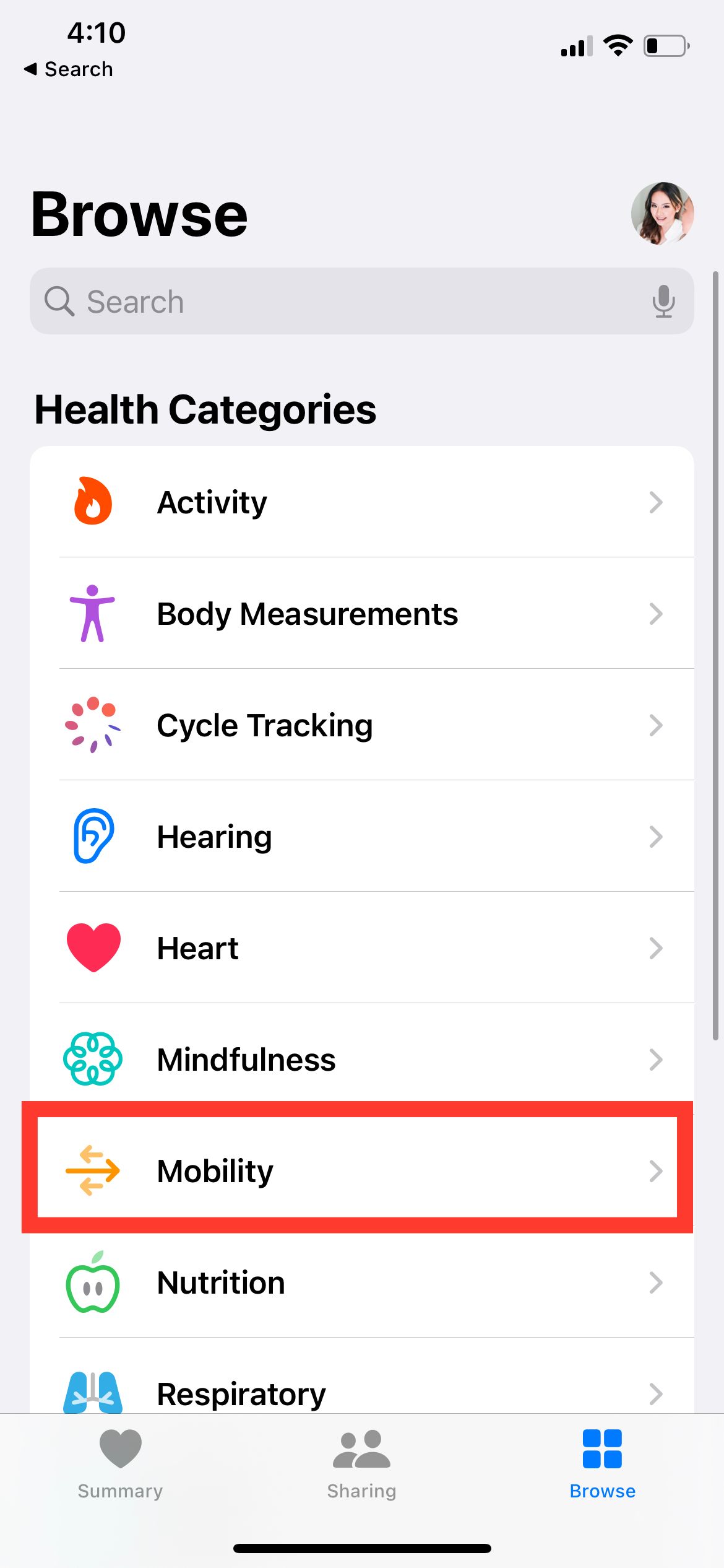 Mobility on Health App
