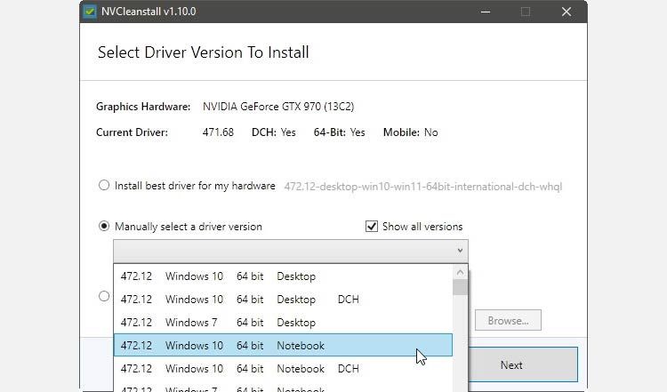 NVCleanstall allows the installation of potentially incompatible drivers