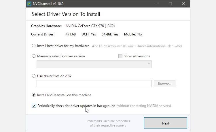 NVCleanstall can automatically check for new driver updates