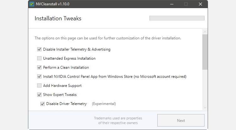 Apart from component selection, NVCleanstall also allows some installation tweaks