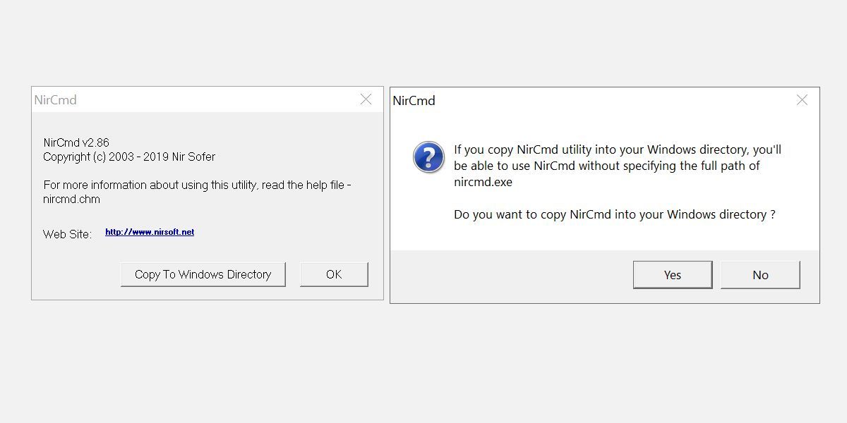 NirCmd With Copy to Windows Directory Button and Confirmation