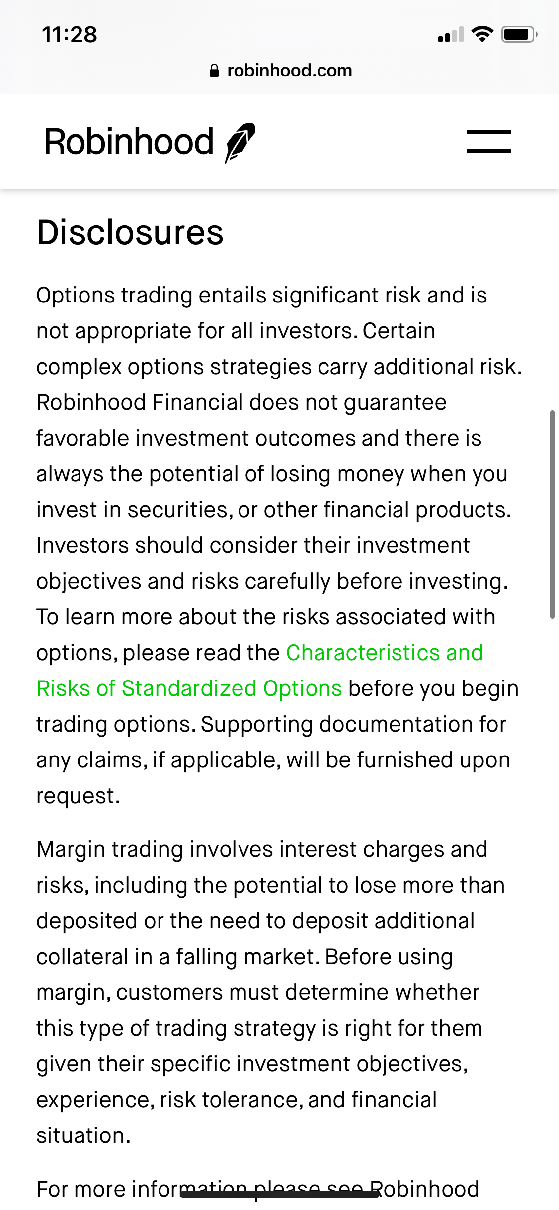 Robinhood options trading disclosures