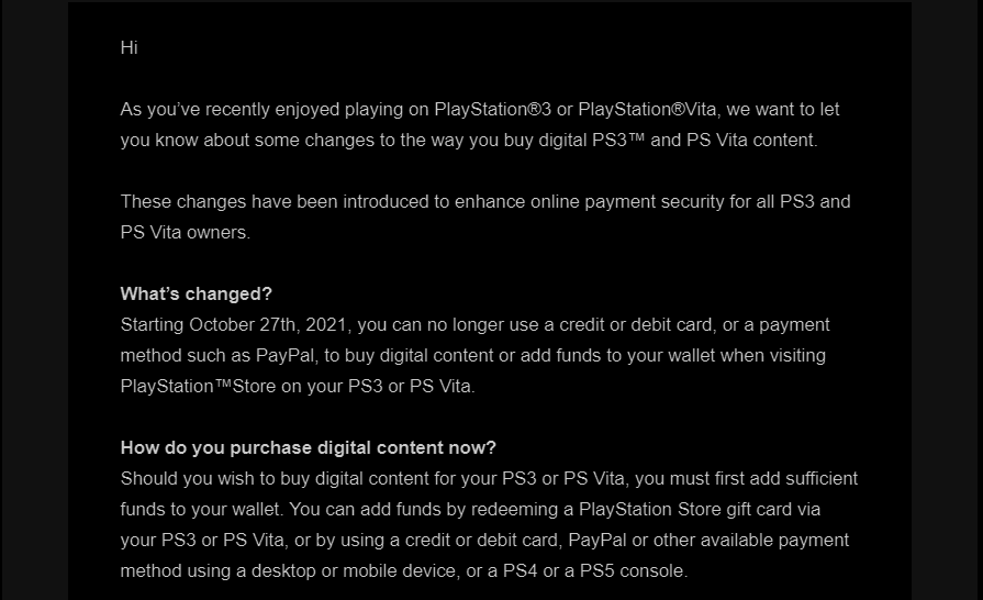 PS Store Funding Update Email