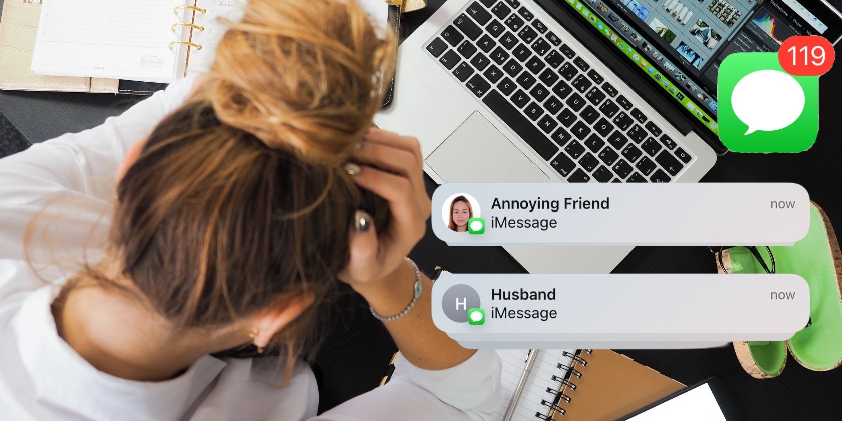 Person using Mac with Annoying iMessage Notifications