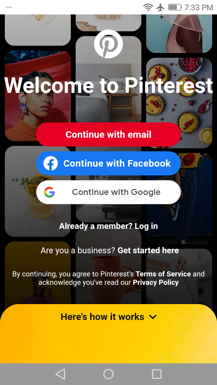 Pinterest Lite - Registration