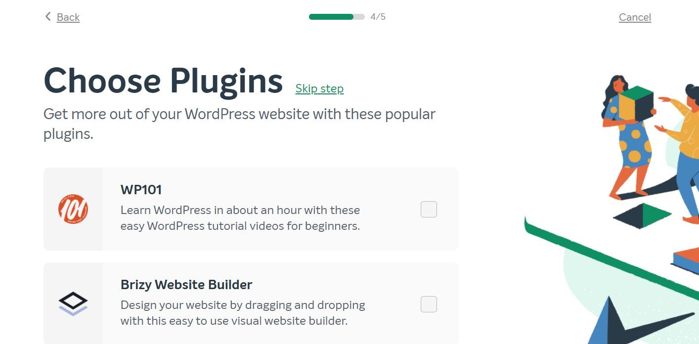 Plugin selection page