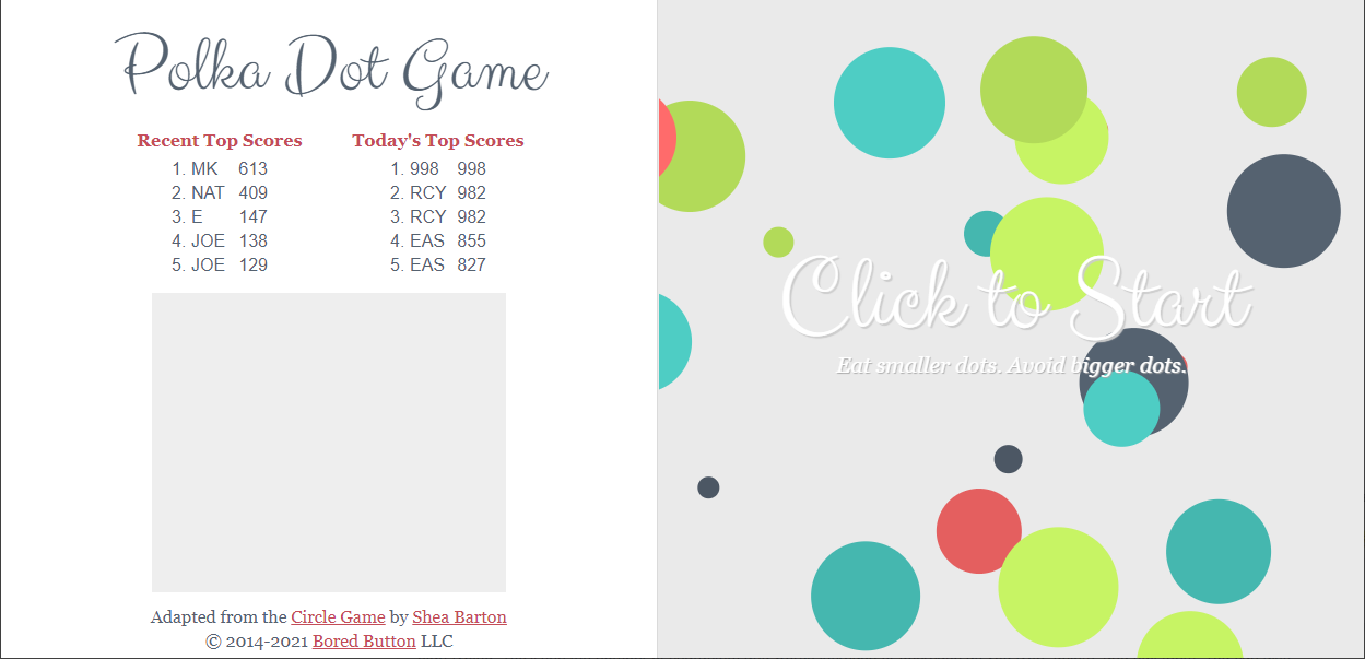 A Screenshot Of Polka Dot Game's Landing Page