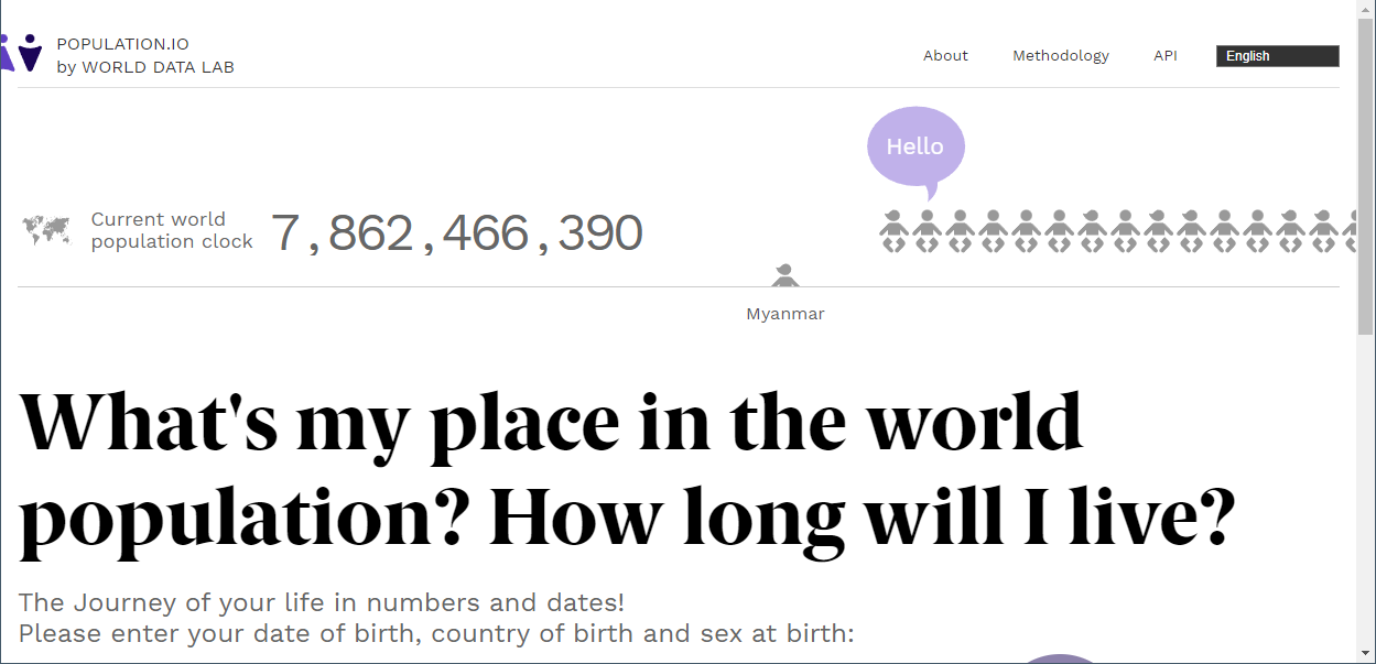 A Screenshot Of Population.io's Landing Page
