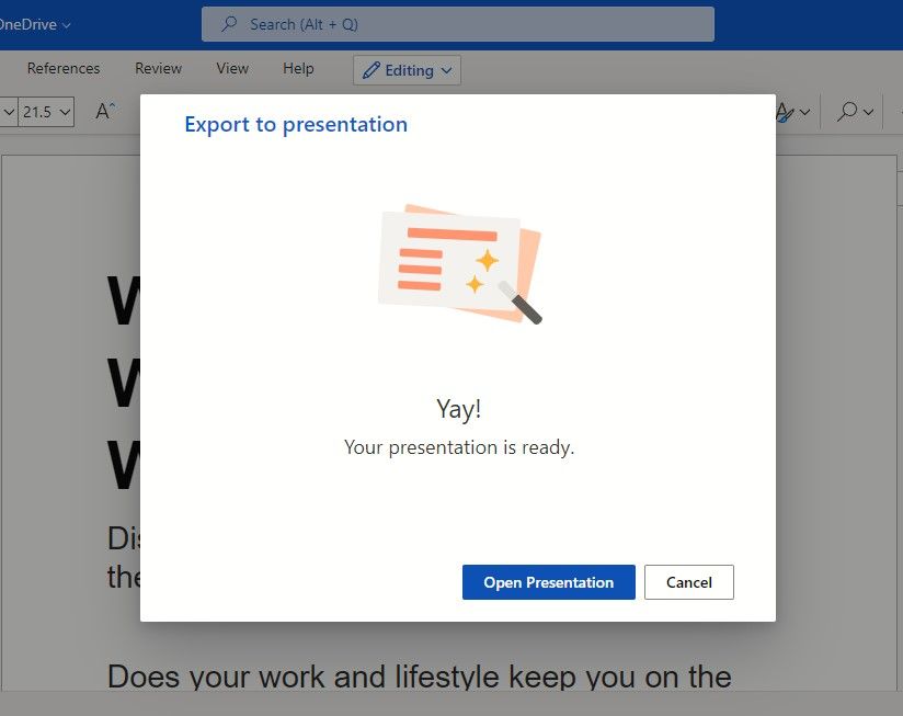 Notification of AI Designed PowerPoint Presentation Ready