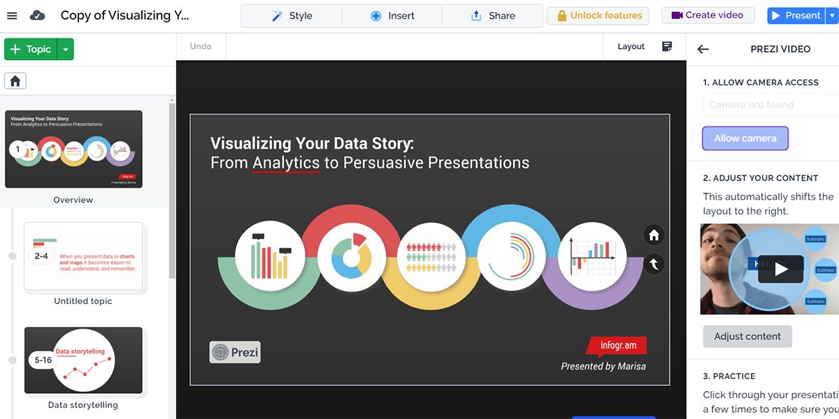 A visual showing how to utilize the slideshows on vide feature