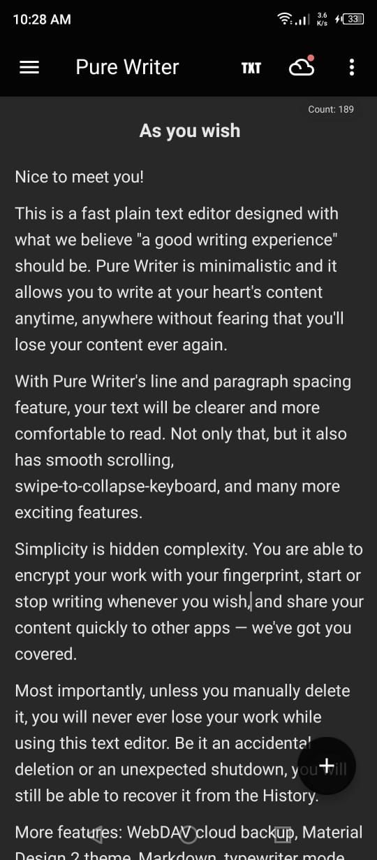 Pure Writer - Sample Text