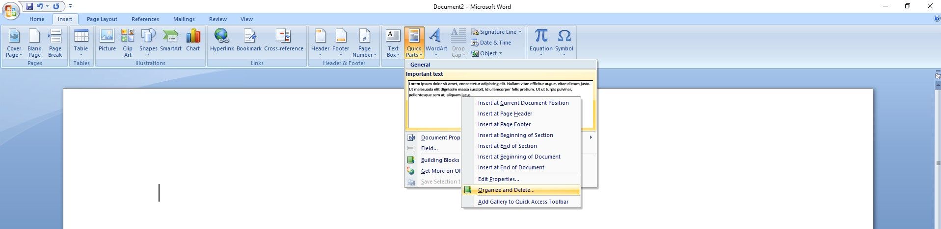 how do you create a quick part in word