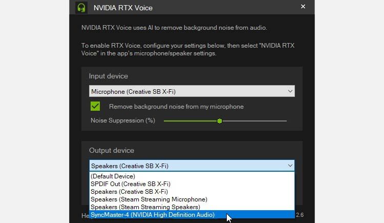 RTX Voice doesn't work on its own, but as a layer over the existing audio input and output devices, which must be selected through its interface
