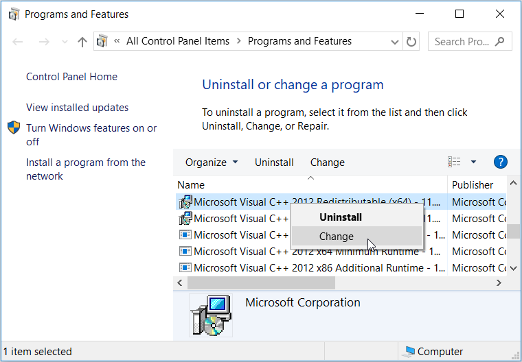 Reinstalling or Repairing the Microsoft Visual C++ Programs
