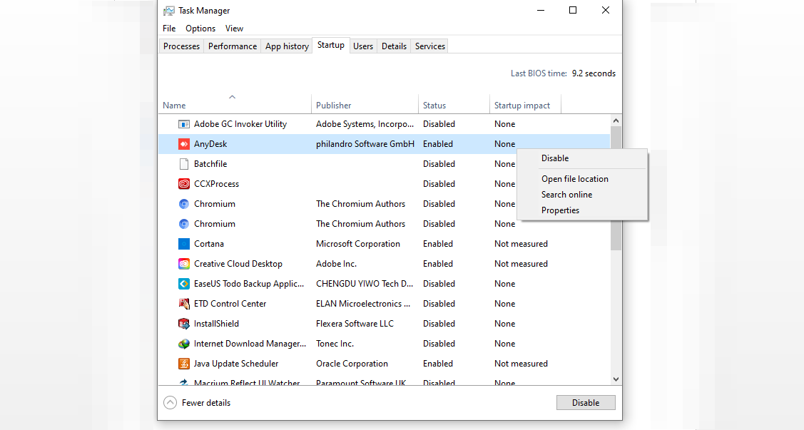 Removing Unwanted Startup Apps in Startup Tab of Task Manager