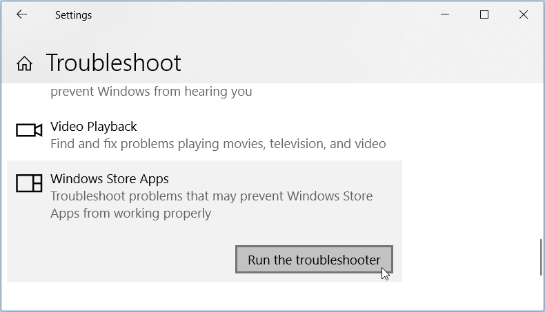 Running Windows Store Apps Troubleshooter