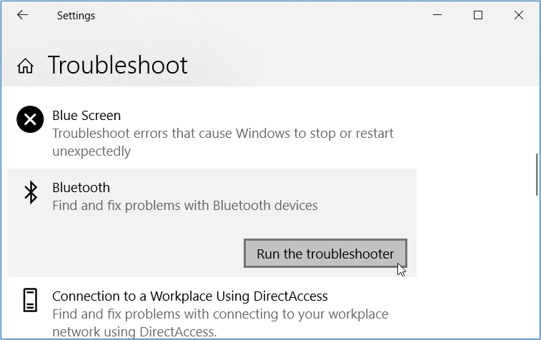 Running the Bluetooth Troubleshooter