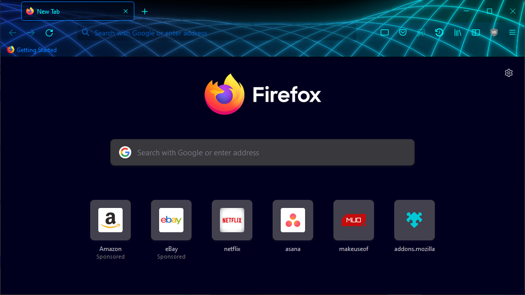 A screenshot of Mozilla Firefox with the SciFi theme enabled