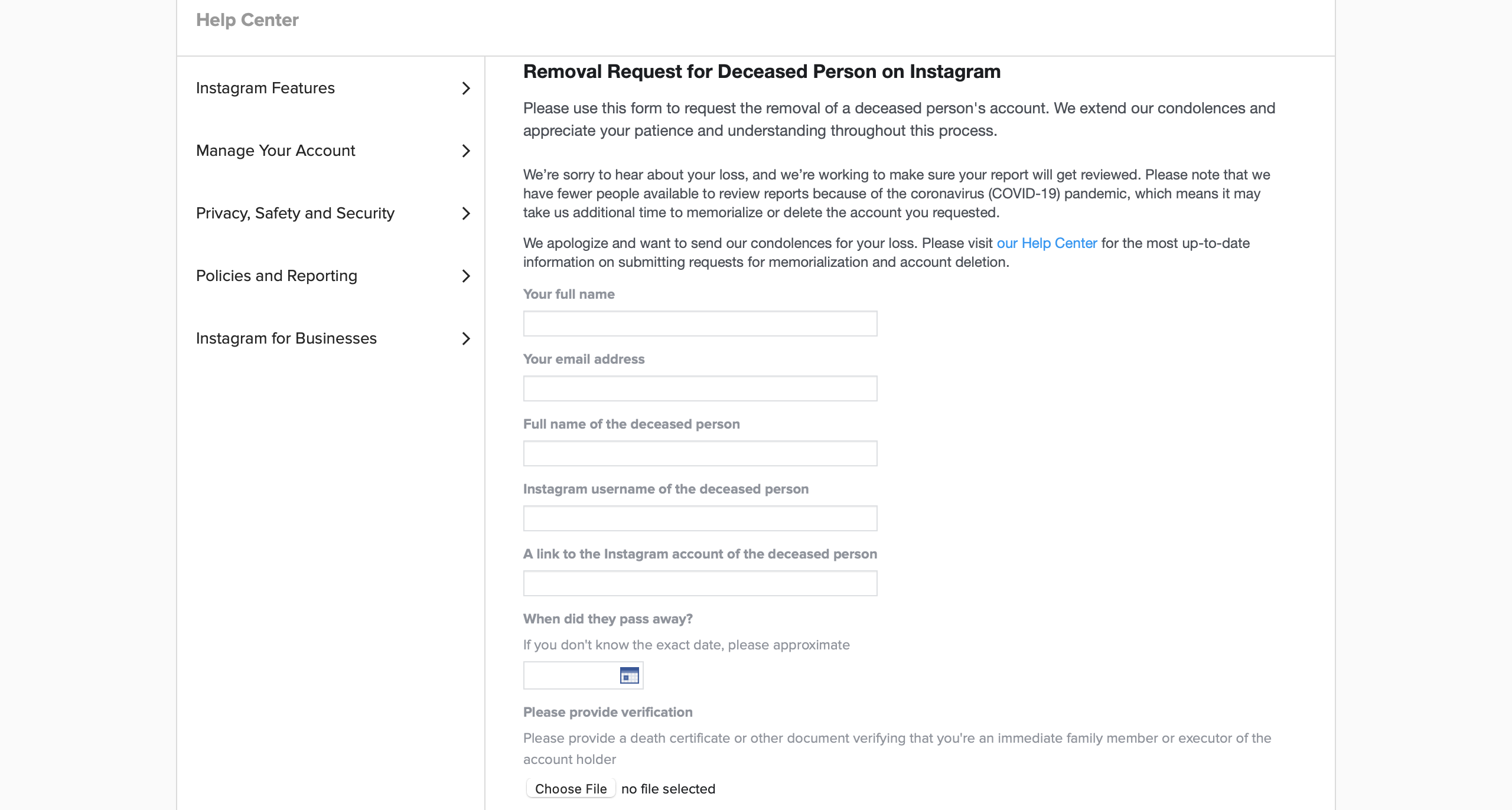 Request for Permanent Deletion on Instagram
