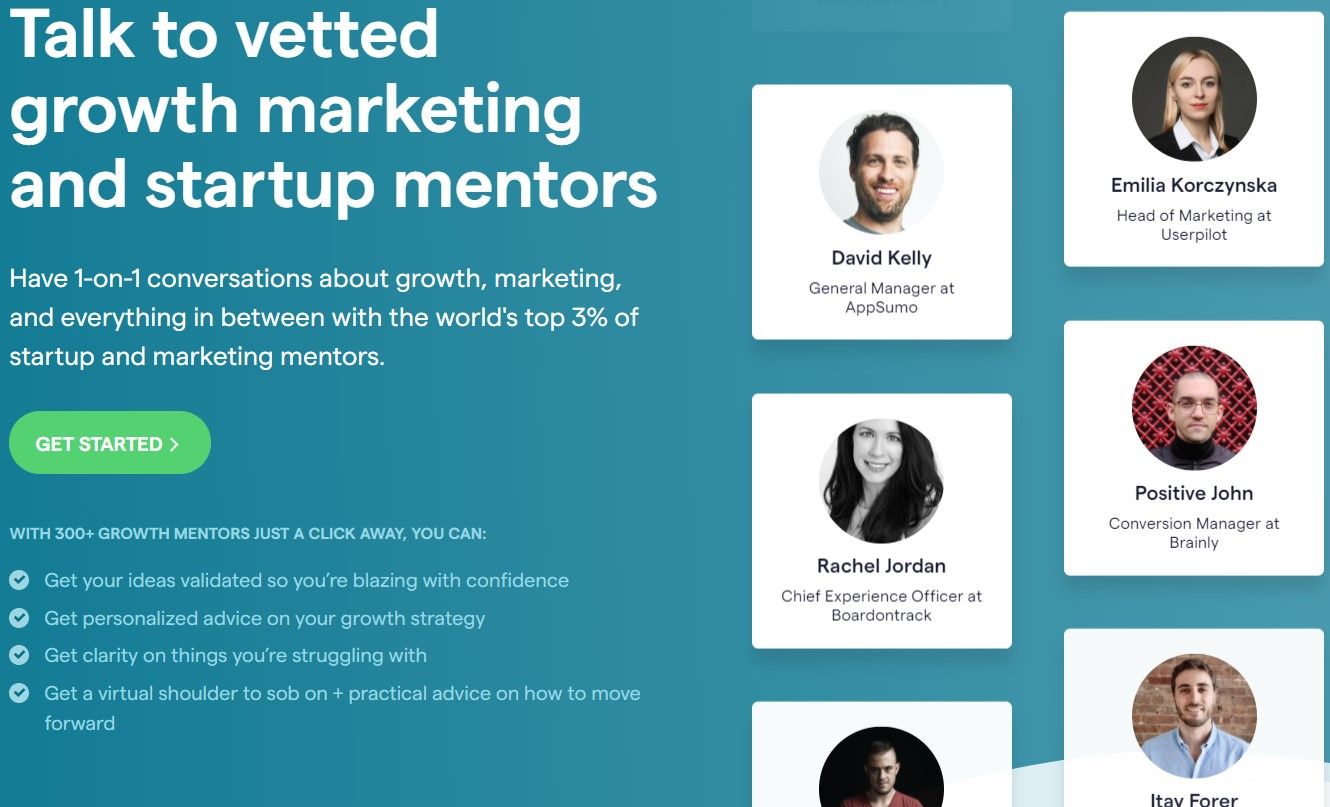 Screenshot of growth mentor website
