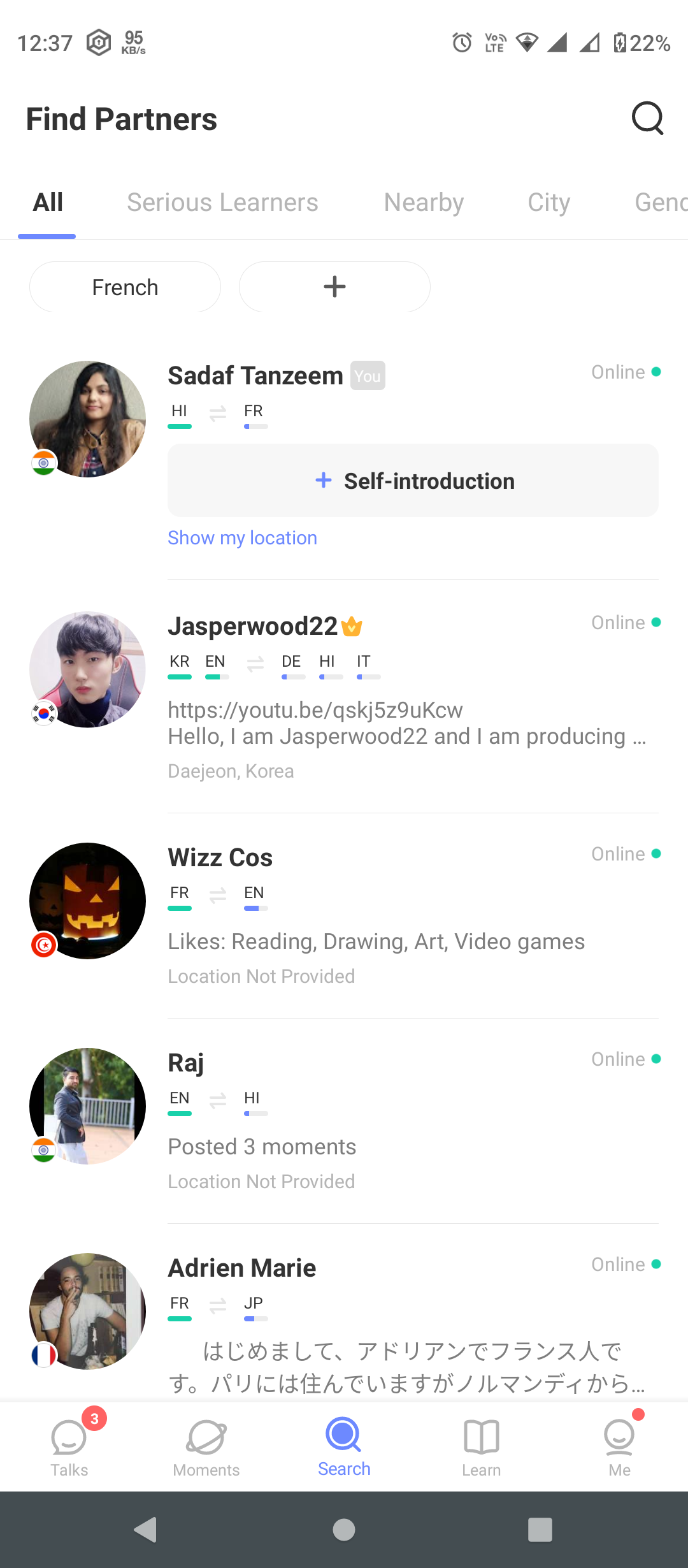 Screenshot of app hello talk