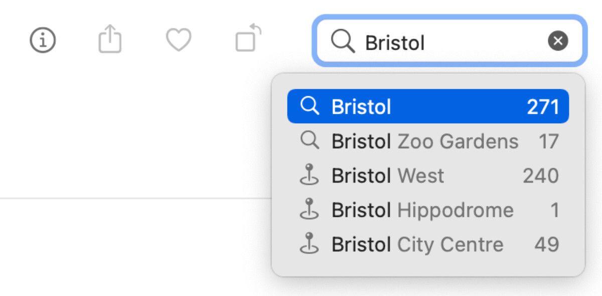 Searching locations in Photos on Mac