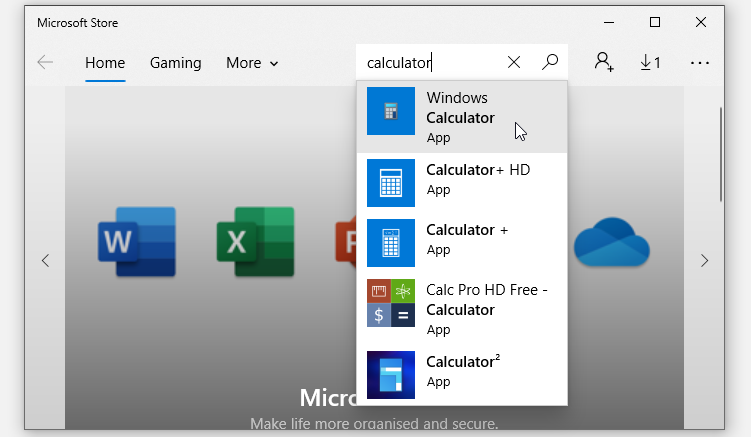 Selecting the Calculator app on the Microsoft Store