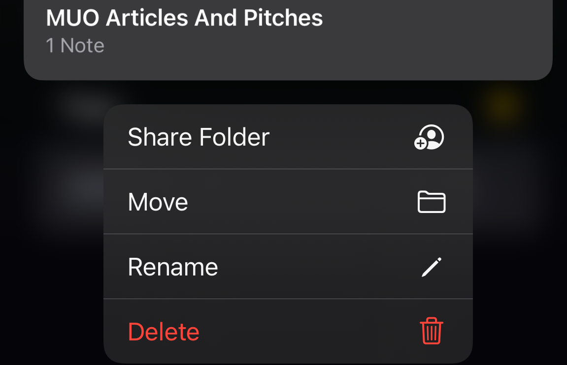 Share Folder Option in Notes
