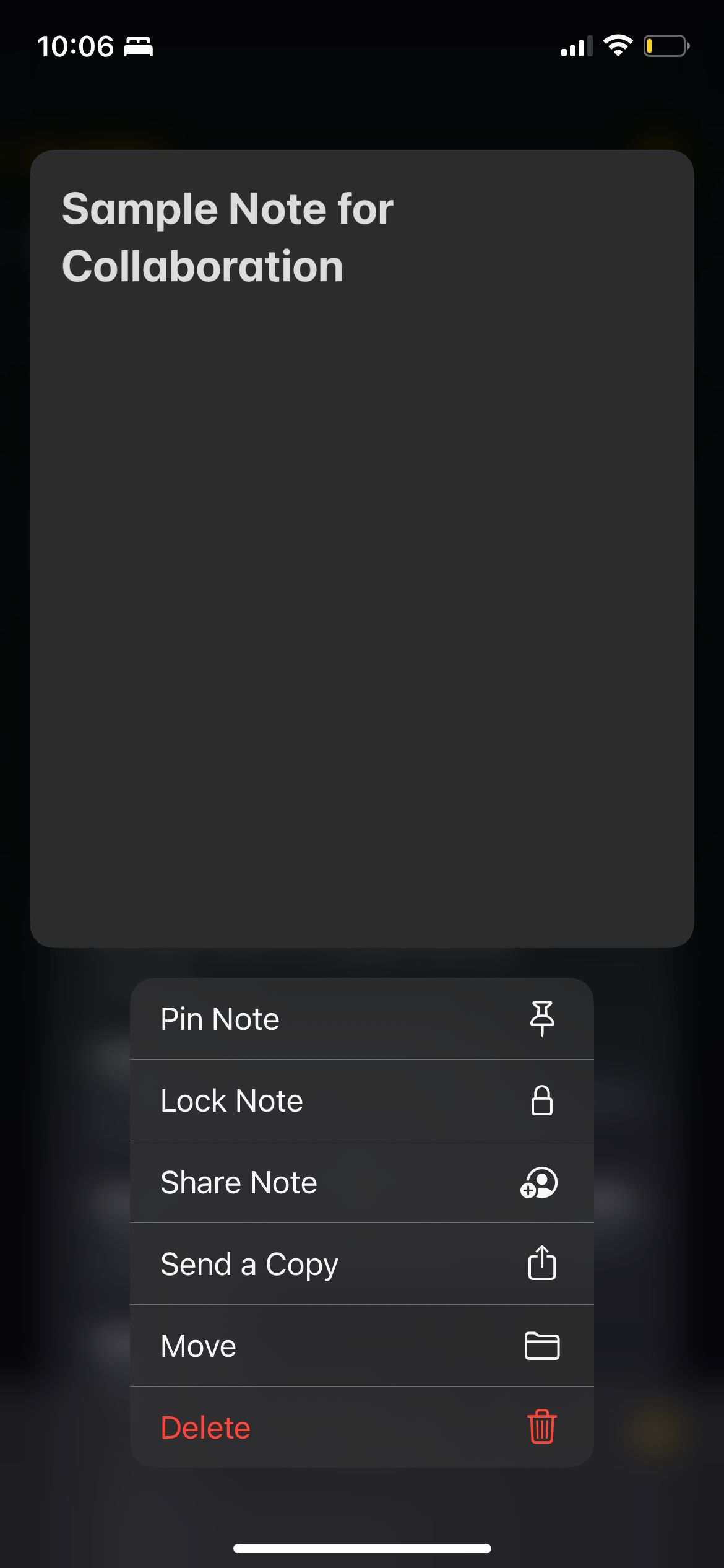 Share Note Option from Long-pressing a Note on List View