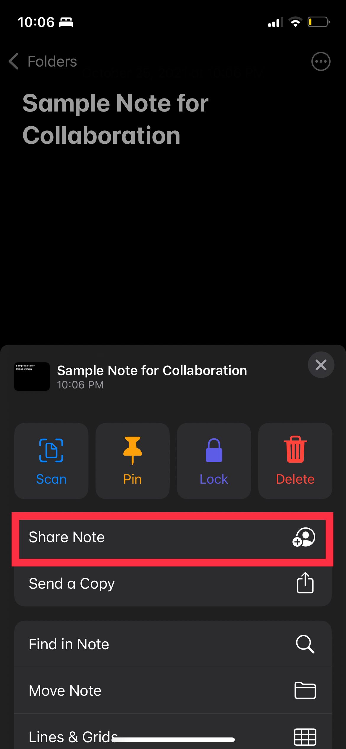 Share Note Option