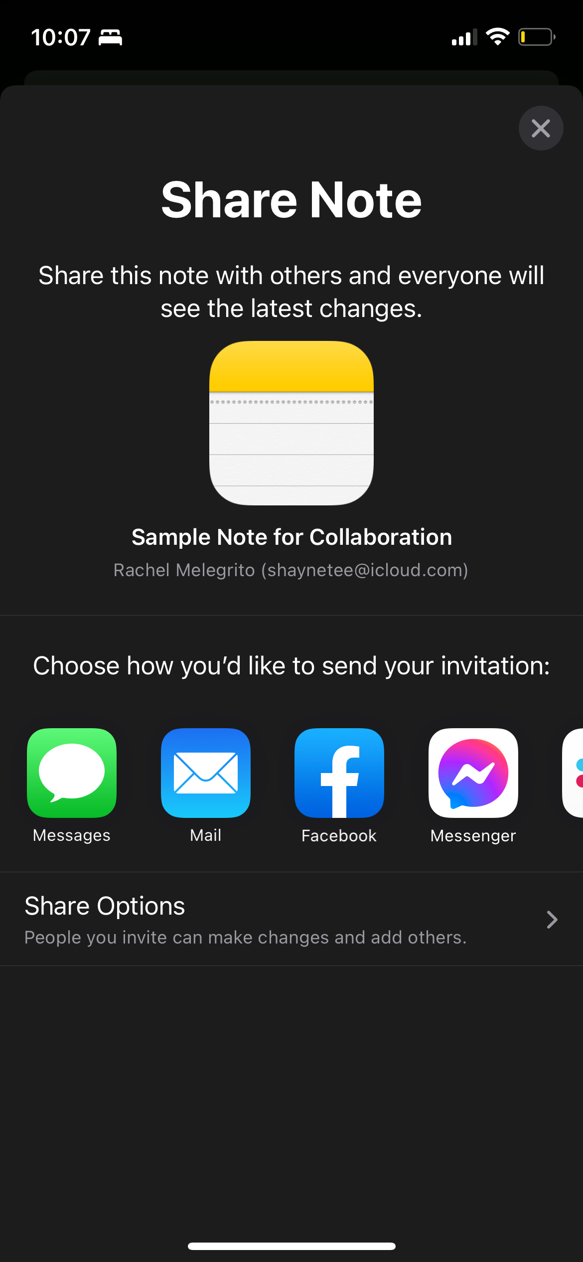 Share Note Options