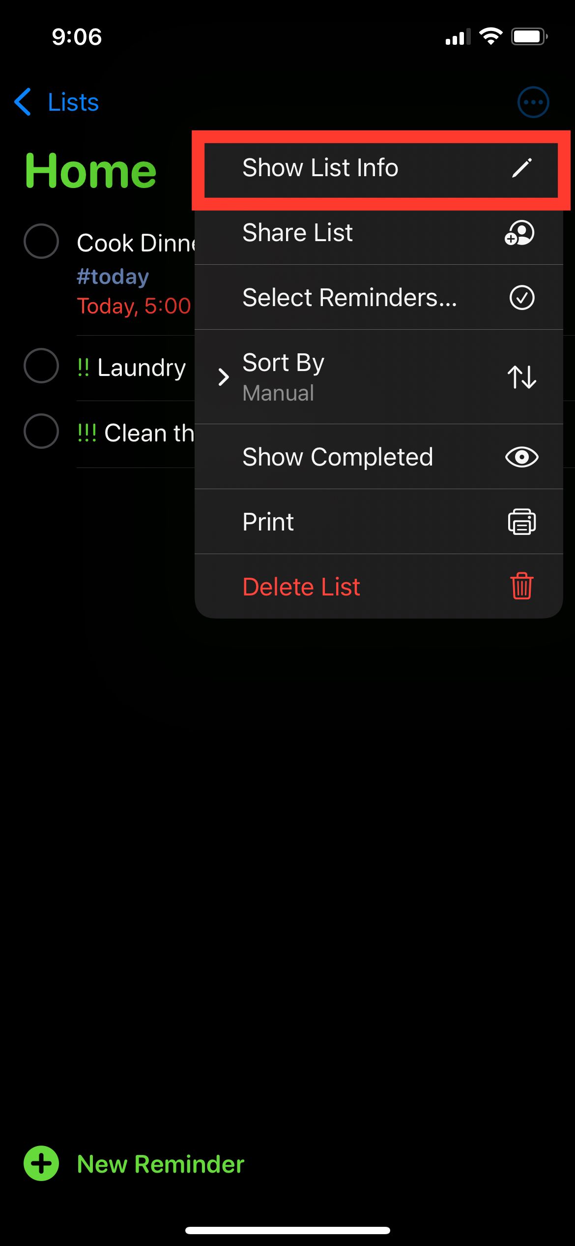 Show List Info Button on Reminders