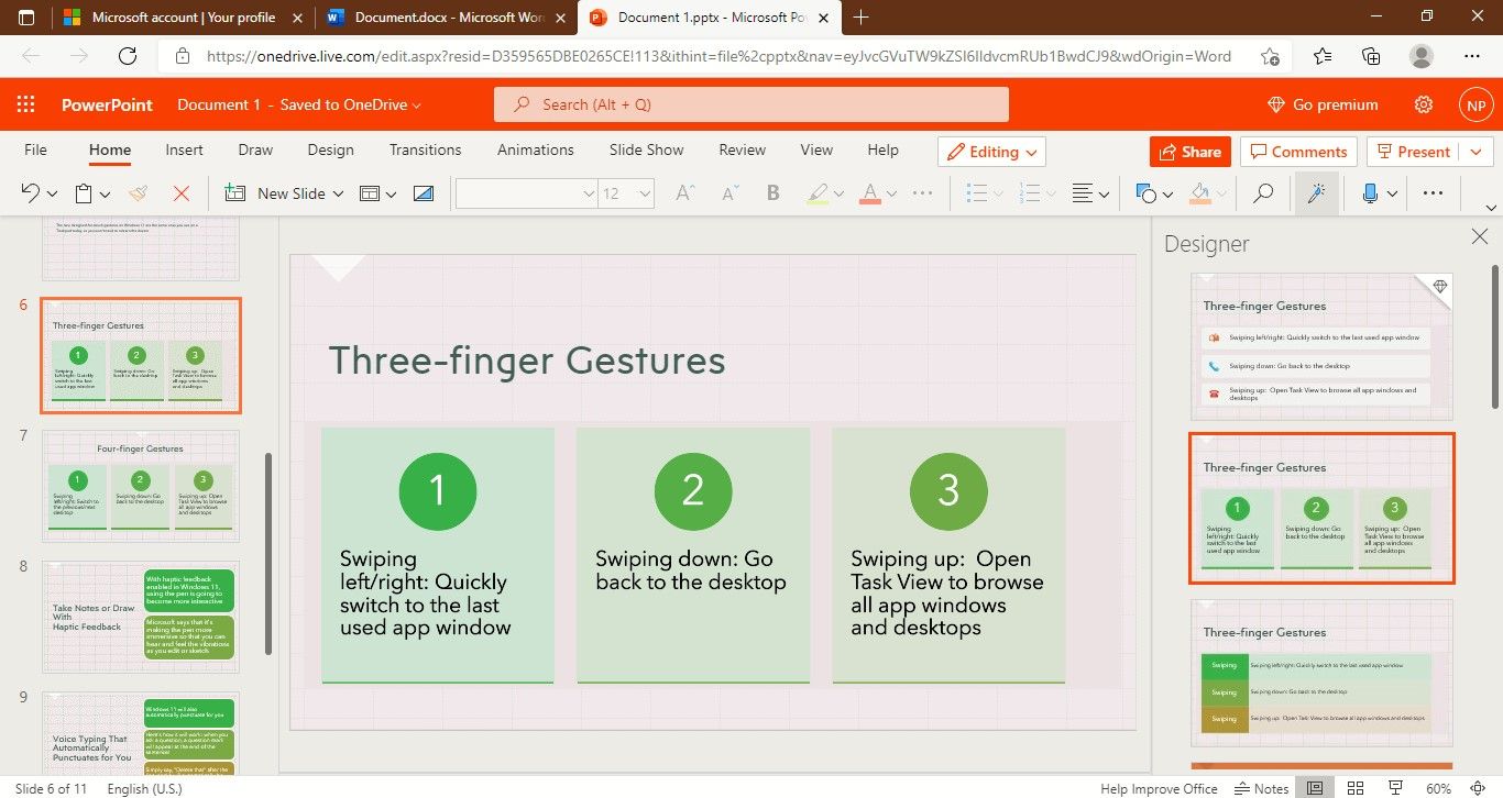 Slide Layout Suggestions by Designer in PowerPoint for the Web