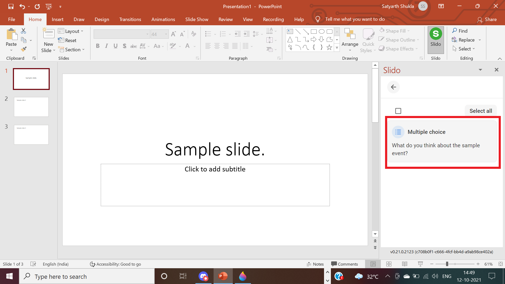Adding a poll in Slido PowerPoint