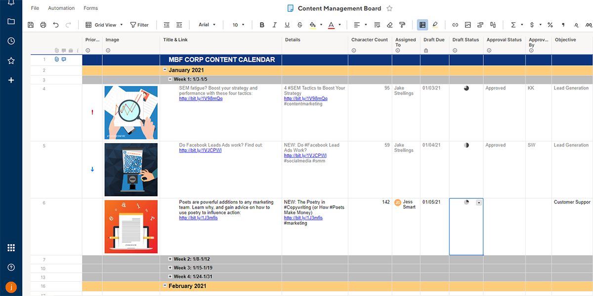 An image showing the Smartsheet Content Management feature