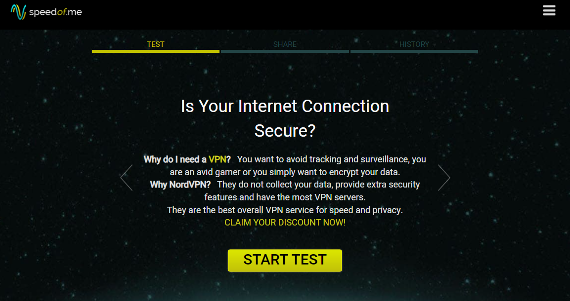 Ảnh chụp màn hình trang đích của SpeedOf.Me