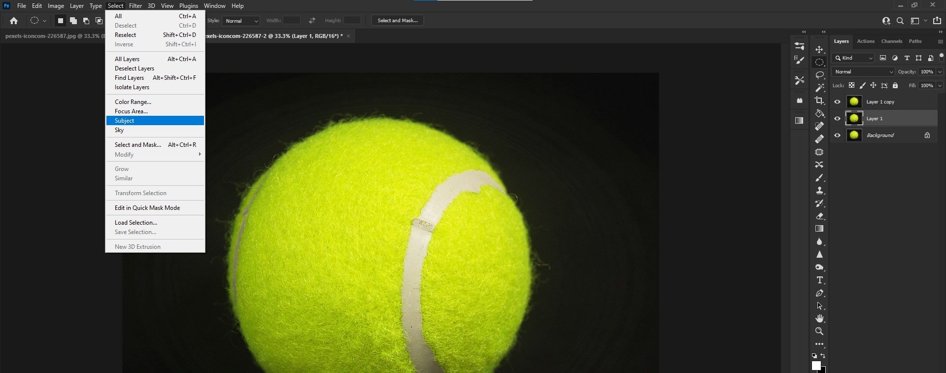 Step 2 Select Subject Tennis Ball