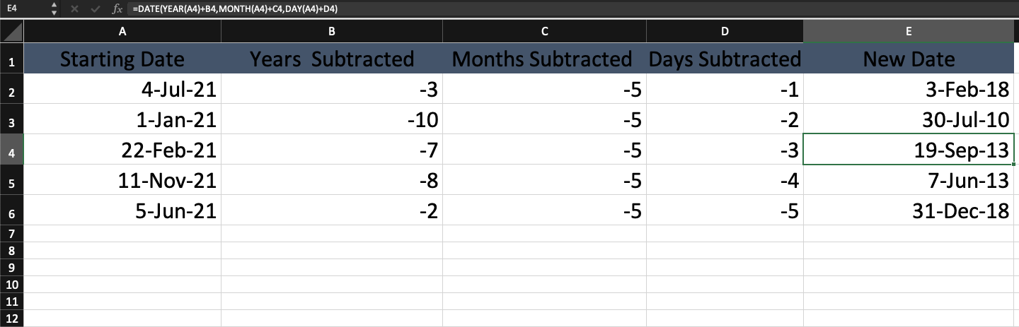 subtracting multiple values Excel