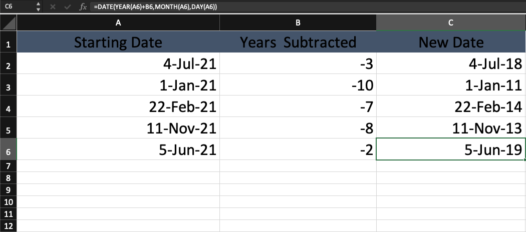 calculate dates subtract