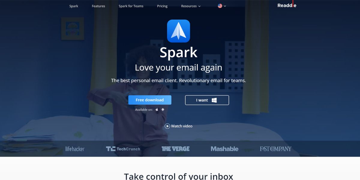 A visual showing the website of Spark email