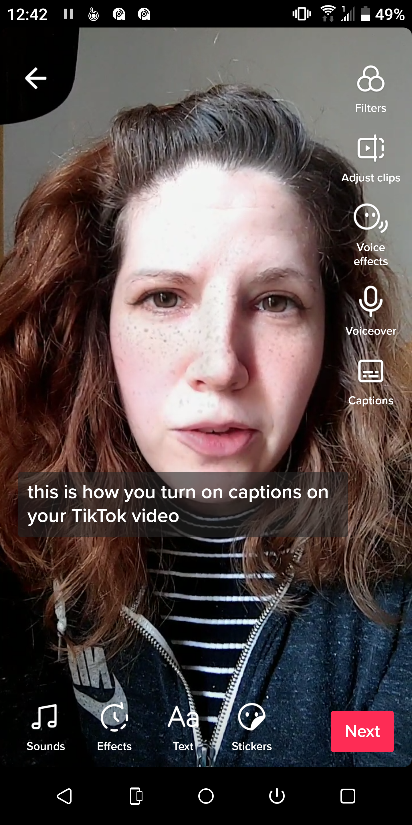 Screenshot showing a TikTok video with captions