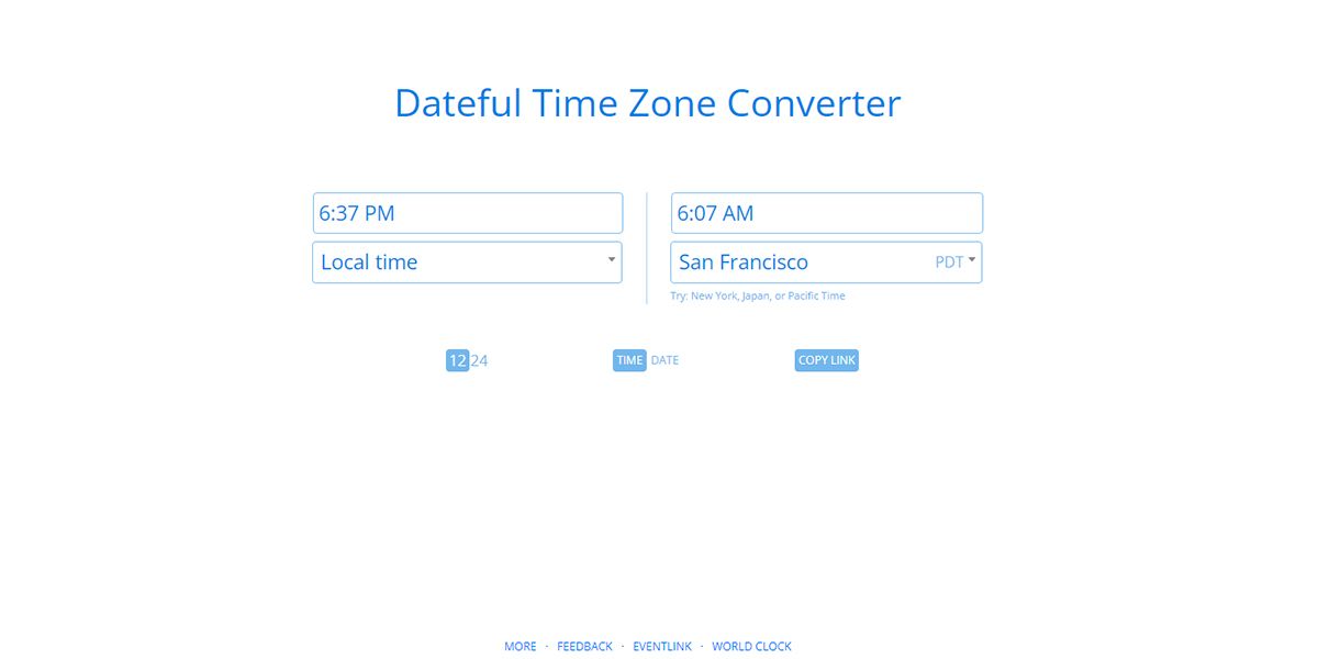 A visual of the Dateful Time Zone app interface