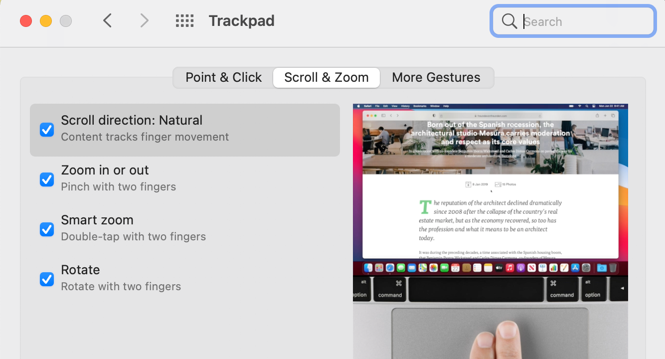 Trackpad Smart zoom